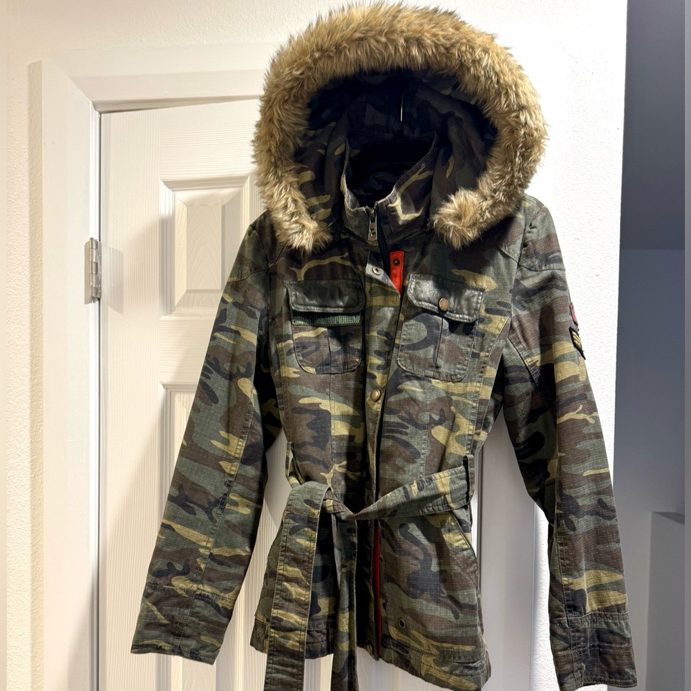 Buffalo David Bitton Camouflage Utility Jacket with Fur Trim